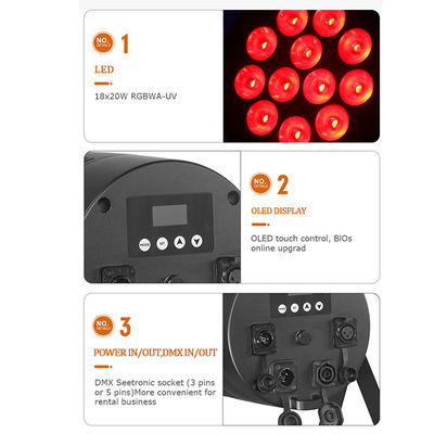 Buitenstappenlicht IP65 Waterdicht 18x20W LED Par RGBWA+UV 6 in 1 DMX512 Waslicht voor bruiloftsfeest Disco Event Gebouw Gevel