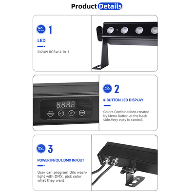 Batterijvoeding 24x2W DMX512 LED Wall Washer IP65 Waterdicht met RGBW-effecten voor commerciële buitenverlichting
