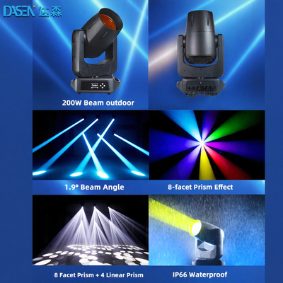 Nieuw model LED 200W met achtkleurige wiel Effect Stage Light Beam Moving Head Light Dj Club Stage Event