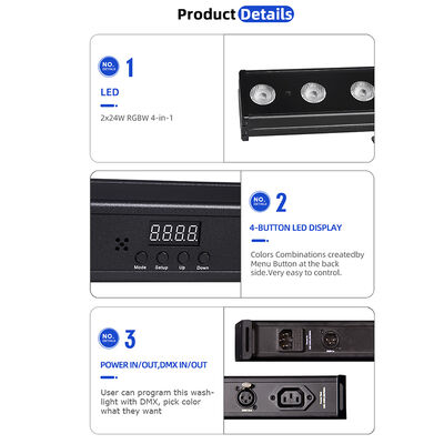Indoor LED Wall Washer Light 24x2W RGBW DMX512 Sound Active Stage Bar Lighting IP20 Linear Wash Light for Architectural Interior Decor