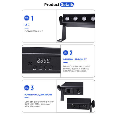 Professionele 9 graden smalle straal LED wandwasser 24x2W RGBW 4in1 DMX512 Indoor lineaire was lichtbalk voor podium evenement