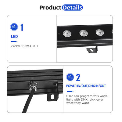 2x24W RGBW 4-in-1 IP65 Buiten LED Lineaire Wall Washer — DMX512 Waterdicht Wash Light voor Gebouw, Brug & Landschap