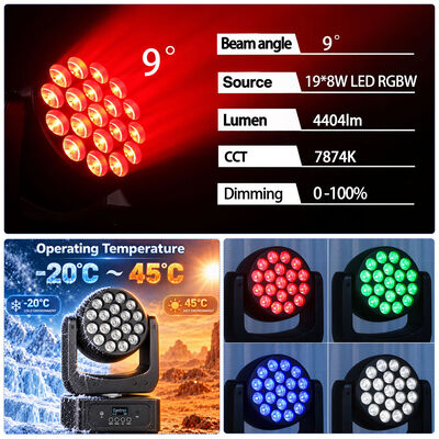 19x8w Rgbw 4in1 Bewegende hoofdwaslamp Dj Disco Led Stage Lampen
