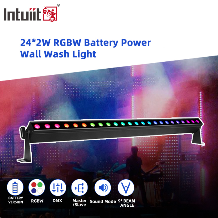 IP20 24x2W RGBW 4in1 Batterij Draadloos Smart Sound-active Control LED Wandwasser Bar Light