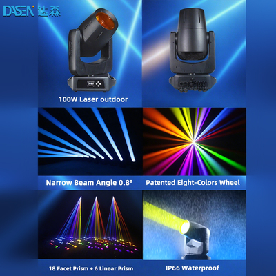 2025 Nieuwe 100W Laser Moving Head Lights voor Bruiloft KTV DJ DMX512 Besturingsmodus
